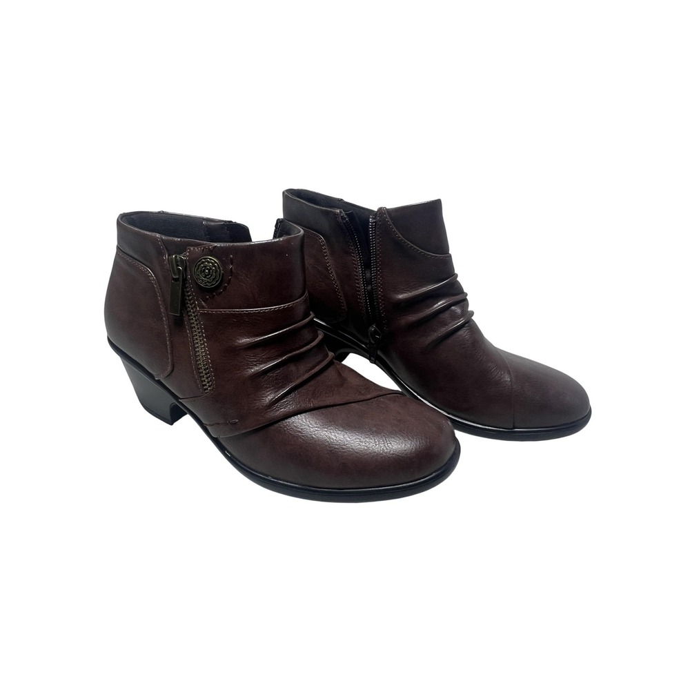Croft &‎ Barrow Ankle Booties Womens Size 6 Brown Zip Ruched Block Heel